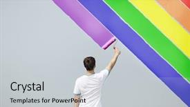  Presentation with rainbow pride - Slide set enhanced with gay pride - young man painting rainbow background and a light gray colored foreground