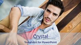  Presentation with outdoors - PPT theme with gay youth - handsome young man sitting outdoors background and a  colored foreground