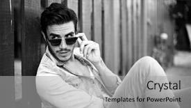  Presentation with outdoors - Presentation design with gay youth - pensive man sitting outdoors looking background and a light gray colored foreground