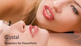  Presentation with portrait of excited overjoyed female - Amazing presentation theme having gay youth - two sensual female lovers portrait backdrop and a coral colored foreground