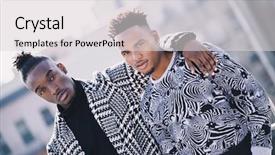  Presentation with new york city - Theme with gay youth - two young men with fashionable background and a light gray colored foreground