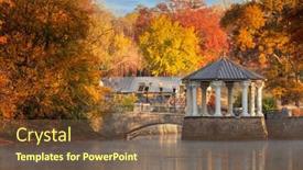  Presentation with atlanta - Slide set having gazebo-at-lake-meer background and a tawny brown colored foreground