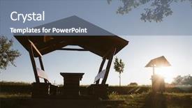  Presentation with sunset beach - Presentation theme having gazebo at sunset vacation hut background and a  colored foreground