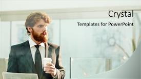  Presentation with office newspaper - Slide set consisting of gazette - businessman with drink and newspaper background and a  colored foreground