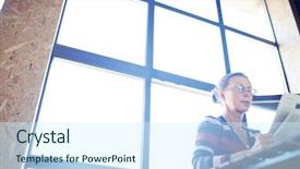  Presentation with reading and math - Slide deck featuring gazette - contemporary senior woman reading newspaper background and a  colored foreground