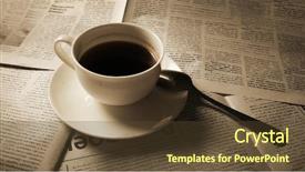  Presentation with cup coffee - Colorful PPT theme enhanced with gazette - cup of coffee on newspaper backdrop and a tawny brown colored foreground