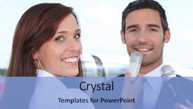  Presentation with talking heads - Beautiful presentation design featuring gazette - man talking to journalists backdrop and a  colored foreground