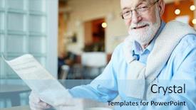  Presentation with newspaper - Cool new PPT theme with gazette - mature man with newspaper looking backdrop and a  colored foreground