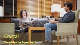  Presentation with newspapers - Beautiful presentation design featuring gazette - pretty woman and man sit backdrop and a tawny brown colored foreground