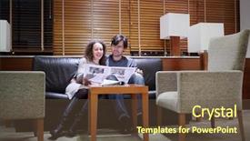  Presentation with newspaper - Slide set enhanced with gazette - pretty woman and man sit background and a tawny brown colored foreground