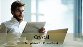  Presentation with reading - Slide deck enhanced with gazette - seerious man reading vacancy adverts background and a coral colored foreground