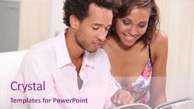  Presentation with couple - Cool new presentation theme with gazette - young couple browsing through magazine backdrop and a pink colored foreground