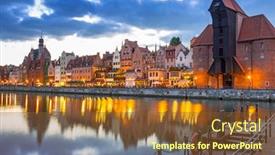 Presentation with river port - PPT theme having gdansk at dusk with historic port crane reflected in motlawa river poland background and a tawny brown colored foreground
