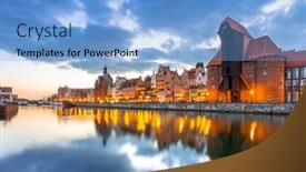  Presentation with river port - Audience pleasing slides consisting of gdansk at dusk with historic port crane reflected in motlawa river poland backdrop and a light blue colored foreground