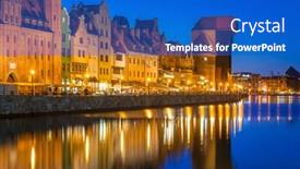  Presentation with river port - Slides with gdansk at night with historic port crane reflected in motlawa river poland background and a cobalt blue colored foreground