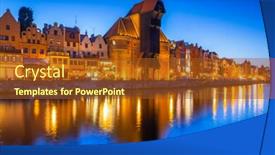  Presentation with river port - Audience pleasing PPT theme consisting of gdansk at night with historic port crane reflected in motlawa river poland backdrop and a tawny brown colored foreground