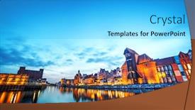  Presentation with night sky - Colorful slide deck enhanced with gdansk old town and famous crane polish zuraw view from motlawa river poland at romantic sunset night the city also known as danzig and the city of amber sky copyspace backdrop and a cyan colored foreground
