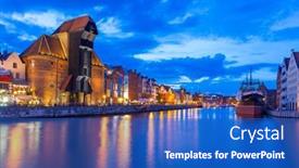  Presentation with river port - Amazing PPT layouts having christmas balls on christmas tree merry christmas backdrop and a dark gray colored foreground.