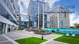  Presentation with office buildings - Slide deck enhanced with gdansk-poland-september-3-2015 background and a light blue colored foreground