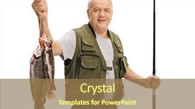  Presentation with fishing gear - Slides having gear - happy mature fisherman background and a coral colored foreground