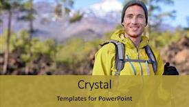 Presentation with mountain hiking - Amazing PPT theme having gear - hiker man hiking in forest backdrop and a gold colored foreground