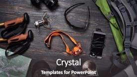  Presentation with hiking - Slide set featuring gear - hiking accessories set on dark background and a dark gray colored foreground