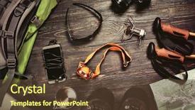  Presentation with hiking - Beautiful theme featuring gear - hiking accessories set on dark backdrop and a tawny brown colored foreground