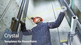  Presentation with tape measure - Cool new slide deck with gear - machinist with measure tape checking backdrop and a ocean colored foreground