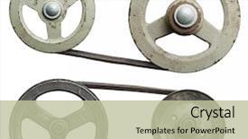  Presentation with metal - Beautiful presentation featuring gear - old metal pulleys with belt backdrop and a mint green colored foreground