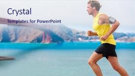  Presentation with cardio - Theme featuring gear - runner man listening to music background and a sky blue colored foreground
