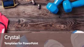  Presentation with variety of sports equipment - Slide deck with gear - sports equipment - sneakers skipping background and a violet colored foreground