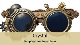 Presentation with steampunk - Slides consisting of gear - steampunk glasses metal collage isolated background and a soft green colored foreground