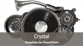  Presentation with vinyl record - Theme with gear - stylized steampunk old auto spare background and a gray colored foreground