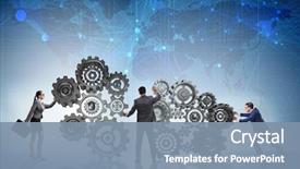  Presentation with teamwork - Slide deck featuring gear - teamwork concept with businessman background and a seafoam green colored foreground