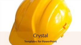  Presentation with blue white and yellow - PPT theme enhanced with construction gear - yellow hard hat isolated background and a gold colored foreground