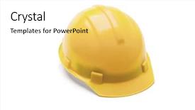  Presentation with yellow - Cool new presentation with construction gear - yellow hard hat isolated backdrop and a blonde colored foreground