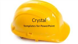  Presentation with hat - Beautiful slide deck featuring construction gear - yellow hard hat on white backdrop and a gold colored foreground