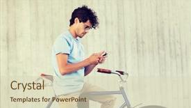  Presentation with information communication technology - Amazing slide set having gear bike on city street backdrop and a soft green colored foreground