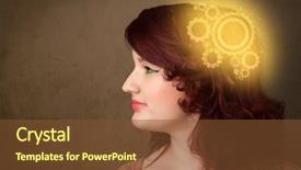  Presentation with machine - Presentation theme enhanced with gear brain - clever girl thinking background and a tawny brown colored foreground