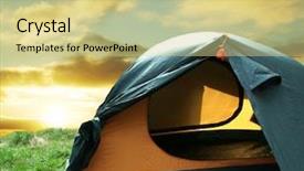  Presentation with tent - Colorful presentation enhanced with gear colorful - green camping tent on sunny backdrop and a soft green colored foreground