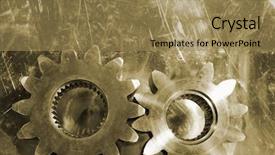  Presentation with gear - Beautiful PPT theme featuring gear concept in brown toning set against scratched aluminum background backdrop and a coral colored foreground