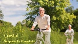  Presentation with old age - Presentation design featuring gear free - active old age people background and a  colored foreground