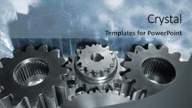  Presentation with titanium - Theme consisting of gear machinery against bluish titanium background and a light blue colored foreground