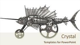  Presentation with mechanical gear - Amazing presentation theme having gear mechanism - steampunk style sailfish mechanical animal backdrop and a soft green colored foreground