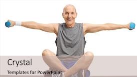 Presentation with exercise mat - Slide set having gear train - elderly man lifting dumbbells background and a  colored foreground