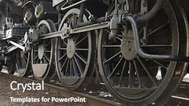  Presentation with steam train - Theme having gear train - steam locomotive detail with cranks background and a dark gray colored foreground