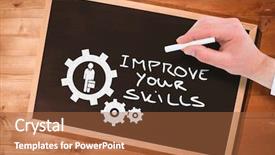  Presentation with chalk - PPT layouts enhanced with gears animation - businessman writing with white chalk background and a red colored foreground