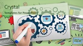  Presentation with crayon - Presentation theme enhanced with gears animation - hand holding black crayon background and a mint green colored foreground