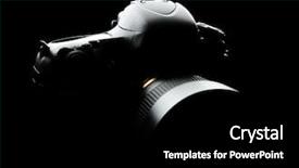  Presentation with camera - Slide deck having gears body - professional modern full-frame dslr camera background and a black colored foreground