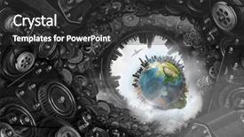  Presentation with gear - Amazing PPT layouts having gears globe - metal gear mechanism mixed media backdrop and a  colored foreground
